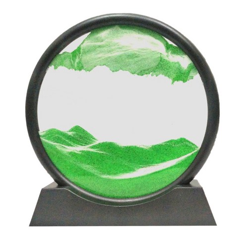 원형 모래 그림 거실 모래 시계 유리 장식 3D 풍경 그림 3 차원 사무실 창조적 인 장식 남자와 여자 선물, 초록, 7 인치 플라스틱베이스