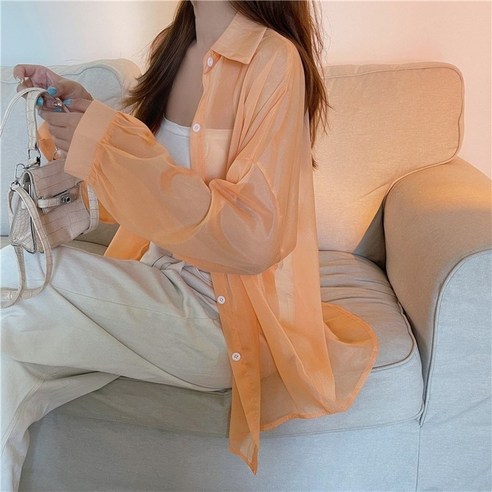 엘텍몰 루즈핏 쉬폰 셔츠 시스루 블라우스 물결폴라티 11 Color