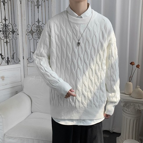 smy가을 겨울 단색 라운드 넥 스웨터 남자 패션 브랜드 패션 트위스트 니트 스웨터 게으른 스타일 캐주얼 느슨한 Ruffian 잘 생긴 스웨터
