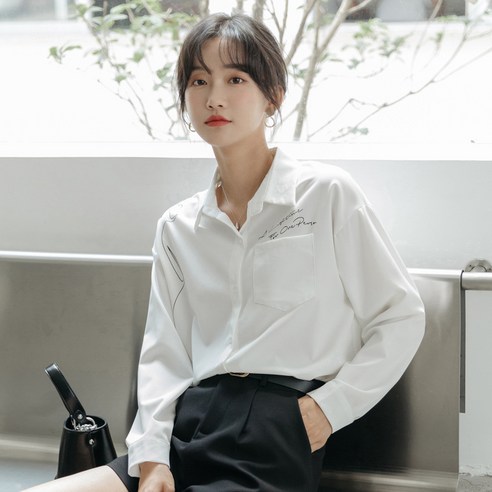 가을신상 프렌치핏 미니멀 칼라 쉬폰 프린트 셔츠캐주얼 긴팔셔츠녀