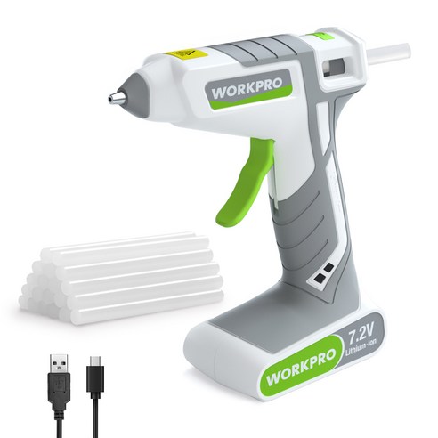 W099036VK| WORKPRO 7.2V 무선 충전하면서 사용할 수 있는 글루건+글루 스틱 20PCs, 1세트