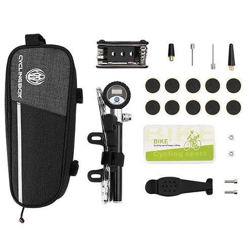 Xzante CYCLING BOX 자전거 수리 세트 키트 유지 보수 수정 도구 안장 가방 미니 펌프 타이어 팽창기 패치 지렛대, 검은 색