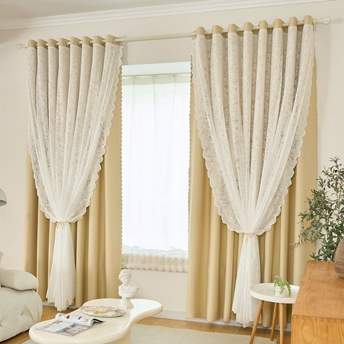 우아함과 아늑함을 담은 이중 진주 장식 레이스 암막 커튼으로 꿈결 같은 공간을 완성하세요.