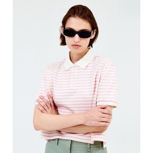 23SS clove Stripe Logo Pique T-Shirt Pink