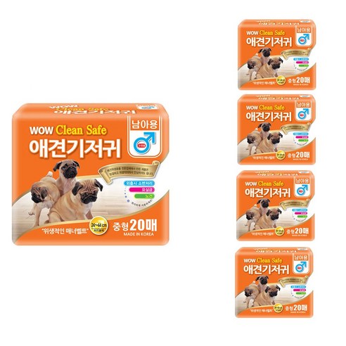 와우 크린세이프 반려견 기저귀 수컷 20p, 중형, 5개