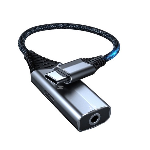 스마트폰용 USB Type C ~ 3.5mm 오디오 어댑터 및 충전기 AUX 케이블, 티타늄 빈 실버, 16cm, 알류미늄