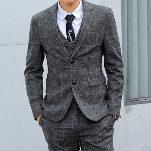 한판 남자 싱글 양복 회색 커피 체크 슬림 일상 양복 재킷 blazer