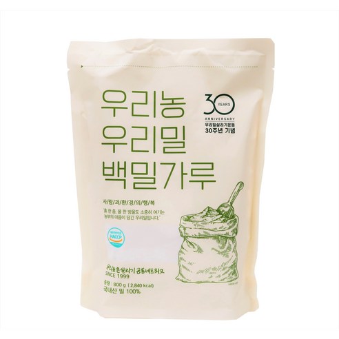 100% 국내산 우리밀 30주년 밀가루 중력분 800g x5개 4kg(1등급), 5개 농협통밀가루