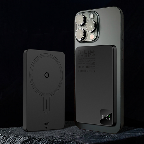 이팟 맥세이프 초슬림 미니 보조배터리 초경량 고속 무선충전 5000mAh C타입, 스페이스 블랙