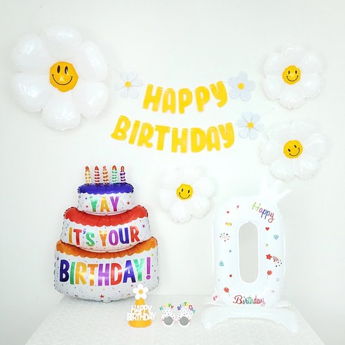 GAM 데이지가랜드 숫자 호일풍선 3단케익 생일파티용품 세트(모자 안경포함), 가랜드풍선세트-숫자풍선0 (모자 안경포함), 1set