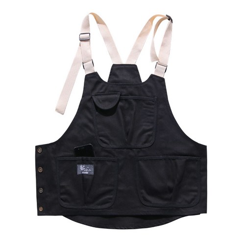 앞치마 데님 공업 커피 셰프 우유 다방 미용 네일 레스토랑 주방 종업원 그림 겉옷 도장, 검정색