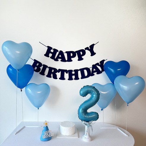 주파티 두돌생일상 숫자풍선 생일파티용품세트 숫자풍선스탠드, 두돌생일상(블루)