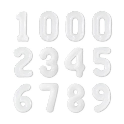 숫자 은박 호일 풍선 12p 세트 1000일 풍선 by 파티아일랜드, 1세트, 화이트