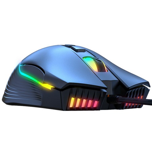 YJQ 게이밍마우스 RGB LED 게이밍 마우스 게이밍 옵티컬 마우스 동적 발광 6단 DPI 조절 가능, 블랙