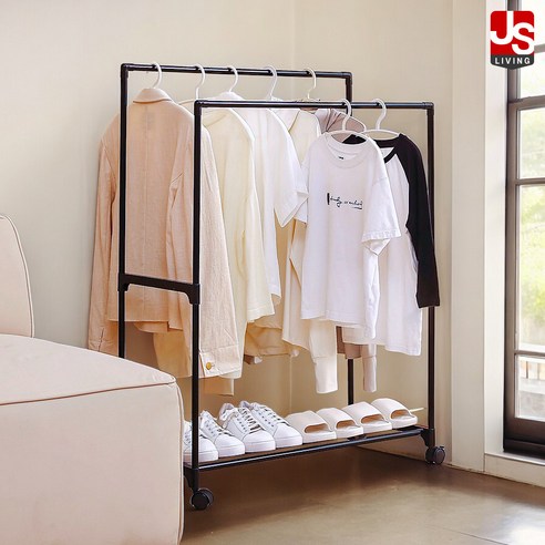 JS리빙 침실 철제 스탠드 행거 이동식 가정용 튼튼한 옷장 드레스룸 조립식 옷걸이 인테리어 수납 정리대 서재 의류 거치대 트롤리 [JSLIVING#MD:GHl235_385k20]