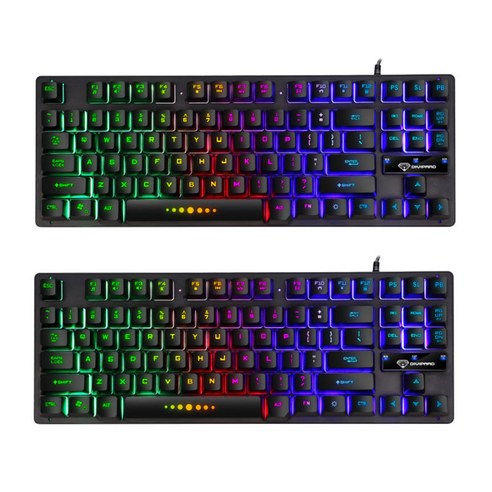 2PC 87 키 프라이머 게임 오피스를위한 기계식 느낌 키보드 PC Mac 게이머를위한 조명 된 LED 백라이트 USB, 블랙 레인보우 LED 백라이트, 358x130x36mm, 플라스틱