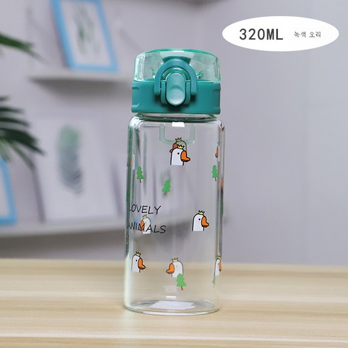 DFMEI 과일 수신 거부 커버 유리 여성 휴대용 물 컵 식수 컵, DFMEI 녹색 오리, 320ml