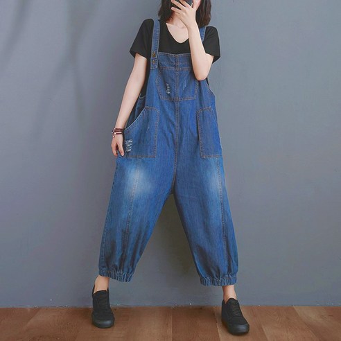 BIKASU 여성 오버핏 데님 멜빵 바지 여행룩 빅사이즈 점프수트 키작녀 청바지 시에로점프수트 BIKASU 여성 오버핏 데님 멜빵 바지 여행룩 빅사이즈 점프수트 키작녀 청바지 시에로점프수트