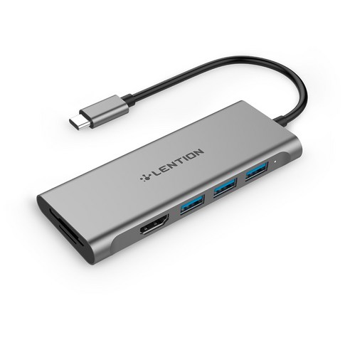 Retemporel LENTION MacBook Pro13 USB-C 분배기 포트 카드 리더기용 USB C-다중 3.0 허브 HDMI 호환 어댑터 독(스페이스 그레이), 1개, 스페이스 그레이