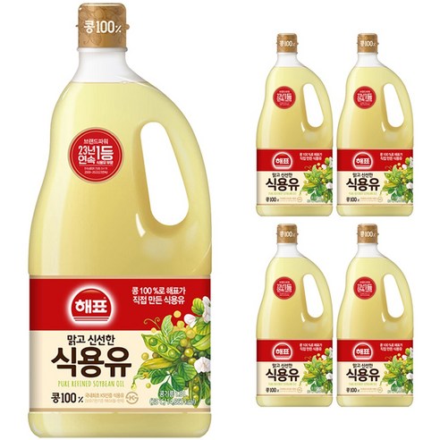 해표 콩기름 식용유, 1.8L, 5개