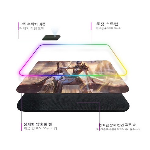 LED 대검사 슬라이드 발광 마우스패드 RGBmouse pad, {"색깔":"250*300*3mm"}