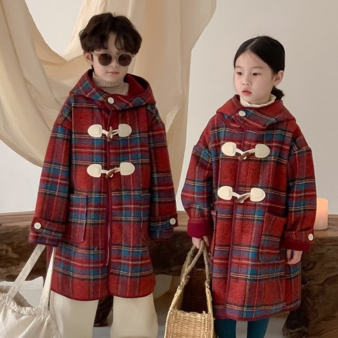 베이비맥스 아동용 제이든 체크 롱 후드 코트