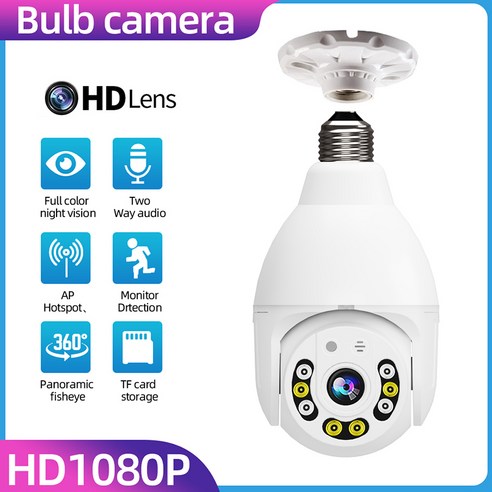 ATION HD WIFI 소켓형 카메라 야간투시 전구형 카메라 가정용 보안 카메라 비디오 감시 카메라 애완동물 카메라 아기 CCTV모니터, 흰색+32G SD카드