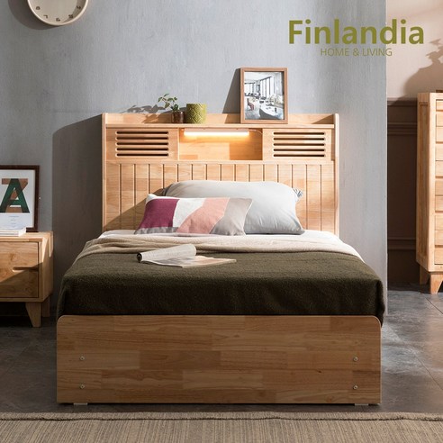 편안하고 실용적인 핀란디아 네이처 R100 수납 LED 침대: 완벽한 수면 경험