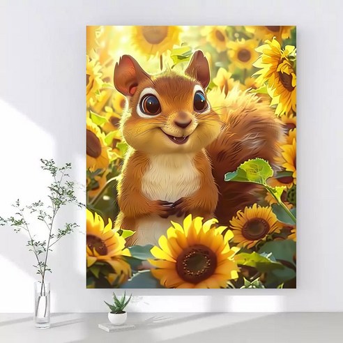 보석십자수 캔버스형 DIY 액자형 40x50cm 3D 대형 다이아몬드페인팅 그림 구슬십자수 행운 거실 인테리어 그림, 1개, 08 해바라기 다람쥐