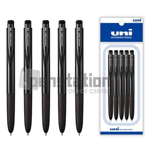 유니볼 시그노 노크식 RT1 0.38mm 블랙/블루/레드 5개 세트, 0.38 블랙 5개