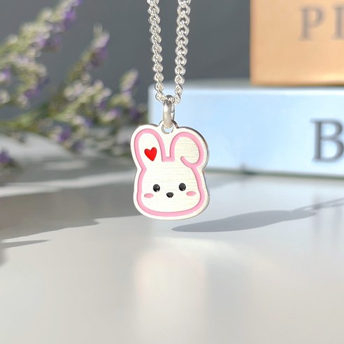 925실버 아이선물 네온시리즈 귀여운 미아방지 각인 목걸이, 2.5mm볼체인, 1개, 핑크토끼(깊은각인)