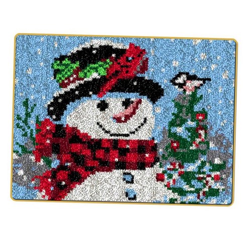 크리스마스 래치 후크 러그 키트 DIY 니들 포인트 공예 눈사람/하우스/크리스마스 트리 패턴 성인용, 52x38cm