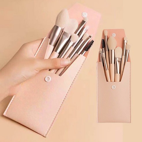 파운데이션브러쉬 추천 상품[1+1] 위더스 휴대용 쁘띠 메이크업 8종 브러쉬 파우치 2개 1세트, 베이비핑크, 2개 제품 사진