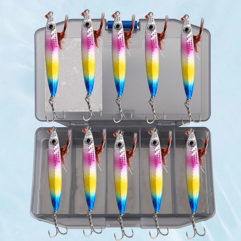 메탈지그 스팽글 루어 10마리 케이스 포함, 1세트, 10g, 무지개