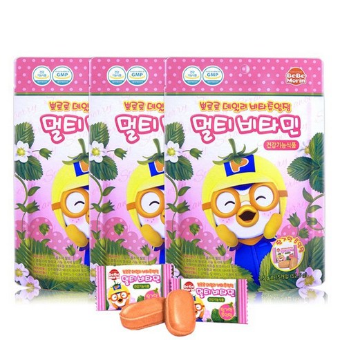 주 태양생활건강 뽀로로 데일리 비타츄잉정 멀티비타민 딸기맛, 3개
