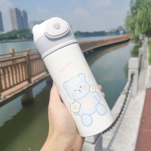 절연 컵 숙녀 크리 에이 티브 고 가치 휴대용 물 컵 하트 인 바람 간단한 짚 컵, 400ML 블루 베어, {"패션의류/잡화 사이즈":"컵"}