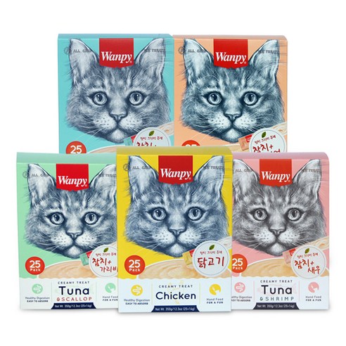 [채다시] 완피 크리미 퓨레 대용량 고양이 츄르 간식5가지맛 습식간식, 퓨레 350g 혼합(14gx25p))x8개, 8개