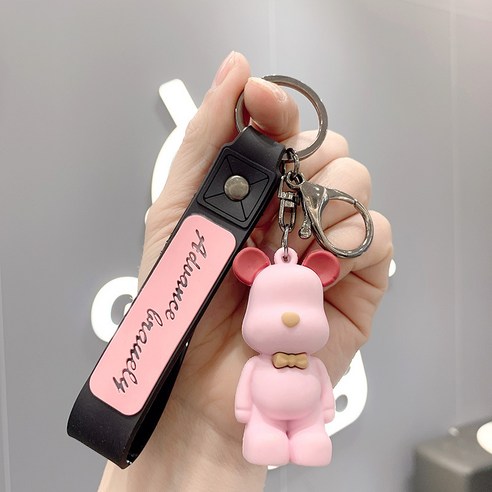 곰돌이 귀여운 카우보이 열쇠고리 실리콘 자동차 커플 열쇠걸이 만화 책가방 액세서리 창의 열쇠고리, 실리콘 폭력 곰 핑크