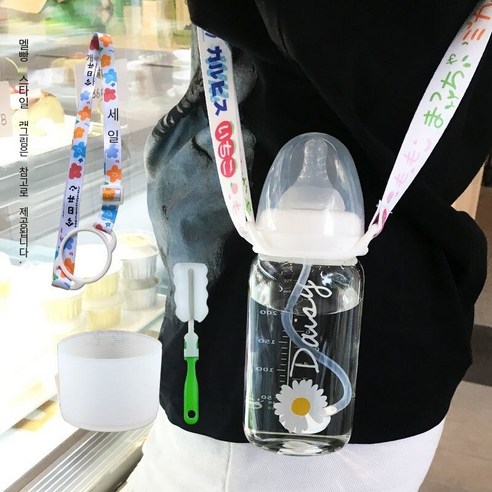 한국어 스타일 귀여운 컵 졸업 짚 성인 크리 에이 티브 유리 컵 여학생 젖꼭지 컵 휴대용 컵, 330ml영어꽃스케일240_옵션3