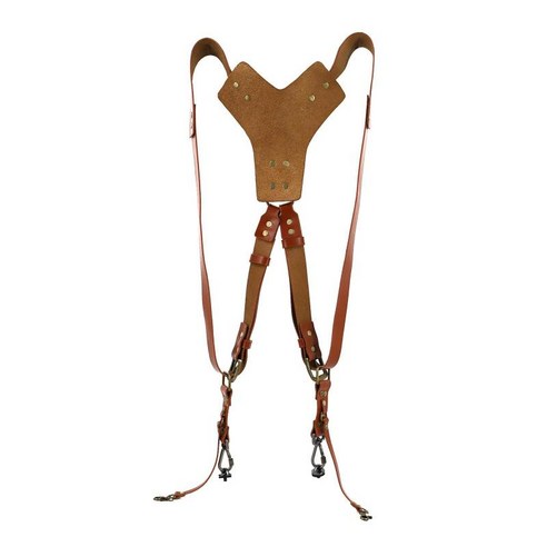 어깨 뒤로 듀얼 카메라 슬링 더블 조절 스트랩 가죽 하네스 벨트, 35-45cm, 브라운