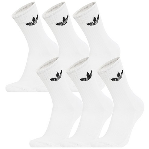 아디다스 TREFOIL CREW SOCK 양말 6팩 패션양말 스포츠양말, IJ5619, L, White