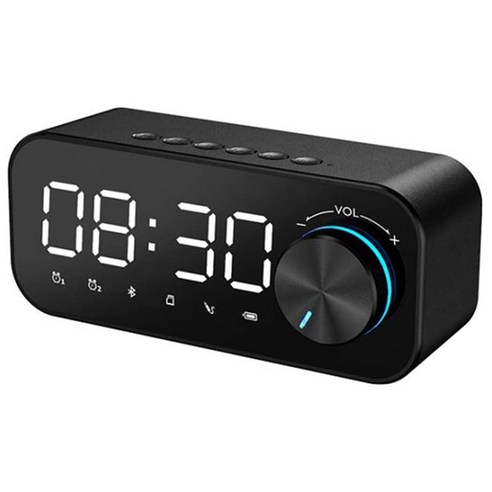Deoxygene 무선 블루투스 5.0 LED 알람 시계 스피커 지원 TF 카드 FM 라디오 침실 USB 시계 시간 표시, 검은 색