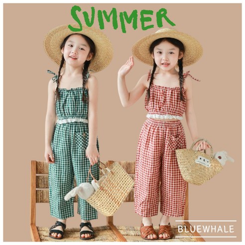 [블루고래] 최신상 여름 바캉스 체크 상하세트 나시 긴바지 여름 해변룩 바캉스룩 휴가룩 자매커플룩 여름상하세트