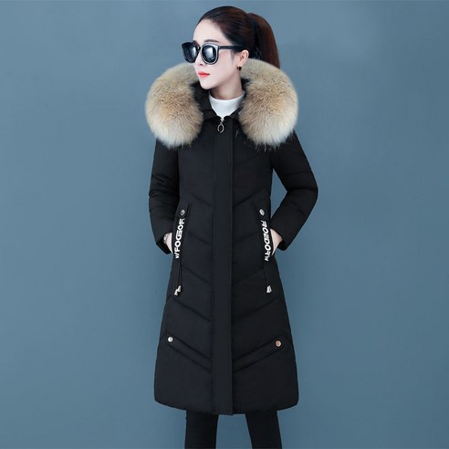 【DF】Hengyuanxiang 자켓 여성 중간 길이 새로운 한국어 스타일 큰 모피 칼라 닫기 피팅 두꺼운 겨울 코트 파이크 자켓