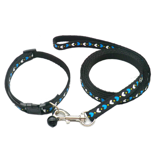 펫토리 초경량 목줄 + 리드줄 세트 새끼강아지 소형견 10mm 너비, 하트-검정색, 1개