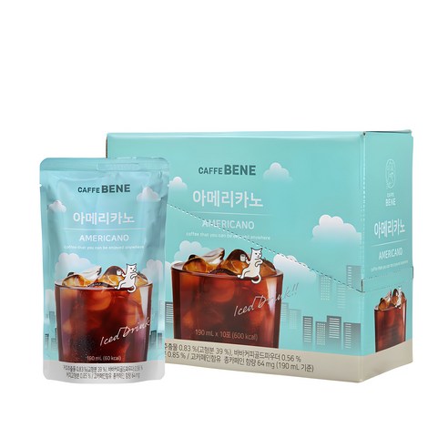 카페베네 커피 파우치 아메리카노, 190ml, 10개