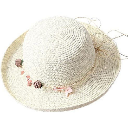 밀 짚 모자 해변 모자 태양 모자 여름 모자 여행 꽃 유백색 흰색에 대 한 완벽 한 여자