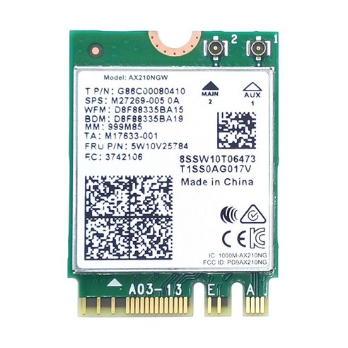 Retemporel 인텔 AX210NGW 2.4Ghz/5G 802.11Ax 블루투스 5.2 와이파이 네트워크 카드용 듀얼 밴드 WI-FI 6E AX210 M.2 NGFF 무선 카드, 1개, 녹색