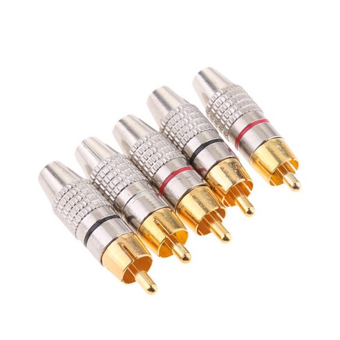 5X RCA 플러그 남성 솔더리스 골드 도금 오디오 비디오 어댑터 커넥터, {"수건소재":"구리"}, {"수량":"5"}