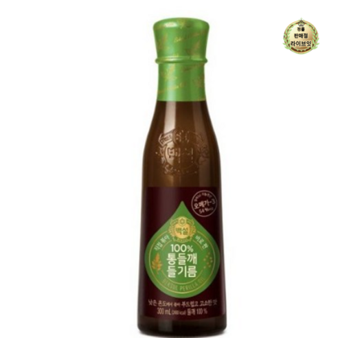 장수텃밭 아침에 한숟갈 생들기름 350ml, 2개 Best Top5 9 백설 통들깨 들기름, 320ml, 3개